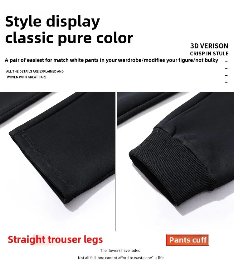 Men's Casual Straight Leg Pants Spring Autumn Loose Fit Fce Lined Bla ey Versatile Winter Trendy Brand Sweatpants