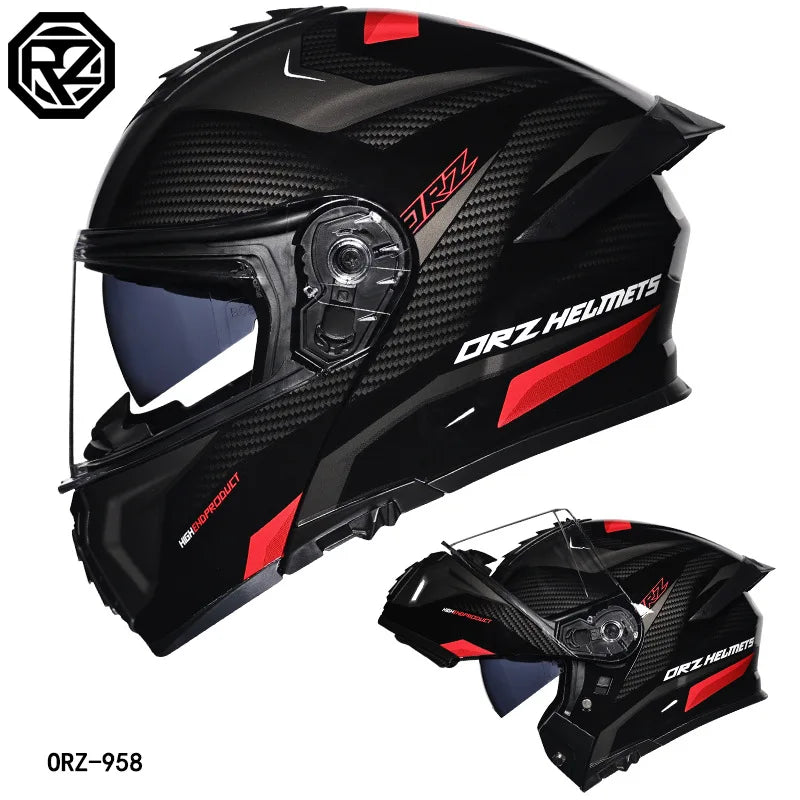 Orz-958 Motorcycle Helmet, Men's and Women's Open Face Helmet, Summer Dual Mirror Large Tail, Semi Fully Covered All Season