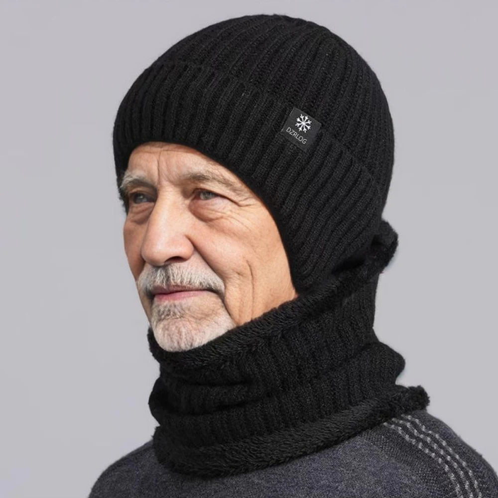 2pcs Winter Cycling Fleece Hats Knitted Plush Warm Outdoor Sports Cap Scarf for Women Men Hat Windproof Ski Ear Protection Gift