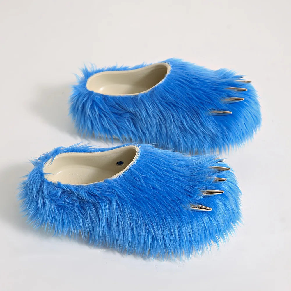 Ins Claw Slippers Adults Winter Flip Flops Warm Fur Slides Fluffy Fuzzy House Shoes Unisex Animal Claw Slippers