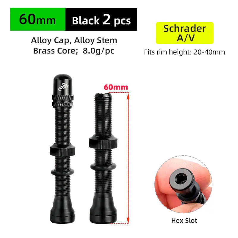Deemount 2PCS Schrader A/V Valves 40/60mm CNC Machined Anodized for MTB Road Bike Tubeless Rims