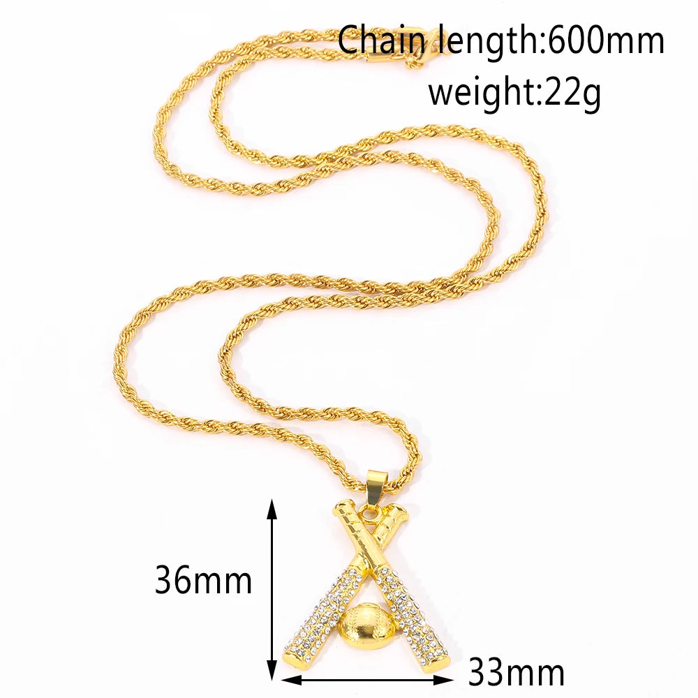 Fashion Trend Baseball Bat And Baseball Necklace Hip Hop Creative Baseball Neck Chain For Men and Women Niche Street Jewelry