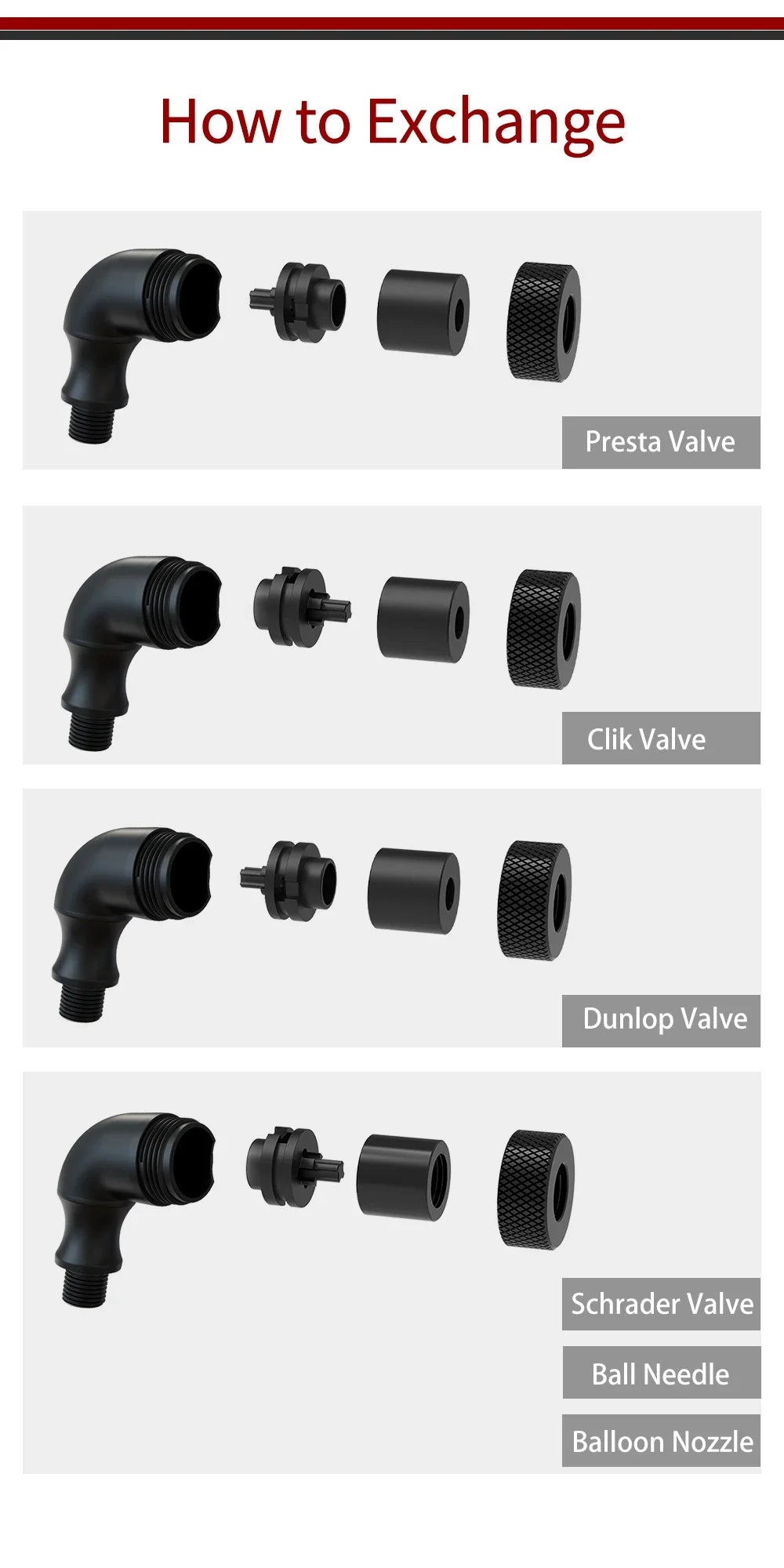 Bicycle Pump air nozzle Adapter 4-In-1 Presta Schrader & Clik Valves with Universal Extension Hose for Pumps bike accessories