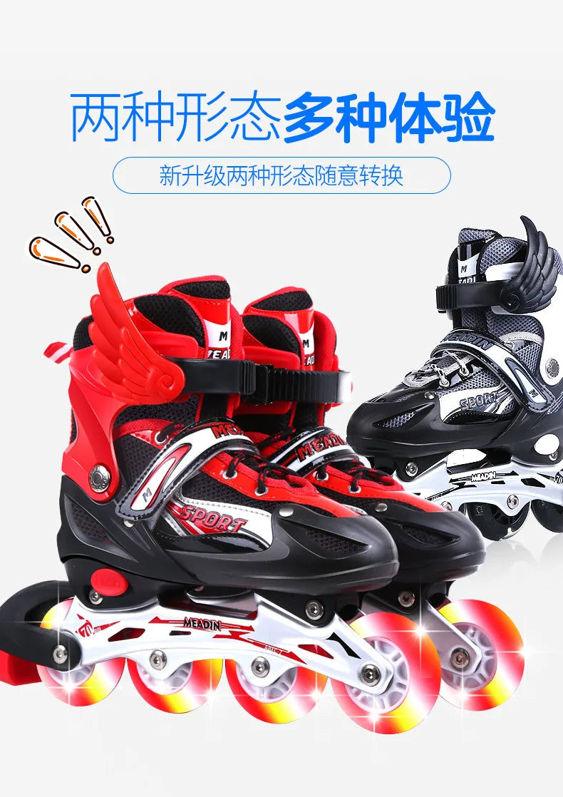 Children's skates Adjustable skates full set of flashing in-line outdoor practice roller skates