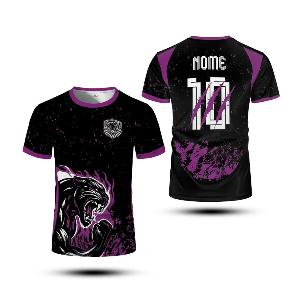 New Summer Men's T-shirt Sports Top Printed Black Panther Training Jersey Quick-drying Breathable And Comfortable Football Shirt
