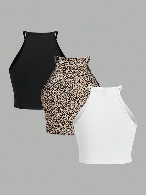 3 pieces summer Women Tank Tops Thread Solid Casual Fashion Crop Top   Stripe Sleeveless Outer Wear Basic Camisole