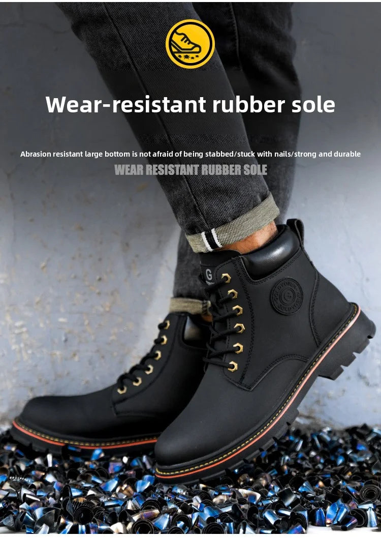 high-top Work Boots For Men Anti-smash Anti-puncture Work Shoes with Steel Toe leather safety shoes men for work waterproof shoe
