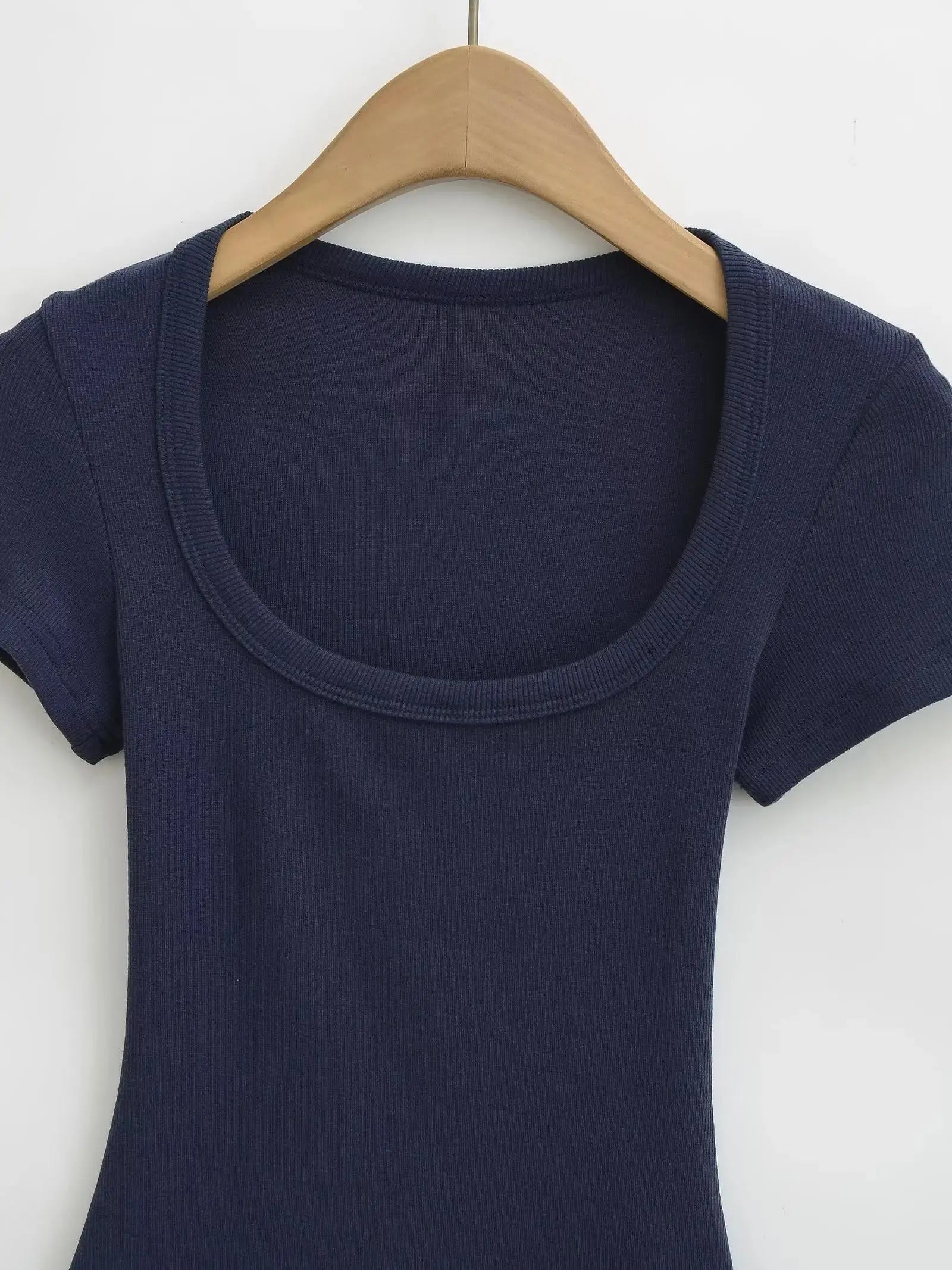 Women Short Sleeve Square Collar Bodysuits Summer Rib Knitted Elastic Slim Top Jumpsuits Solid Color