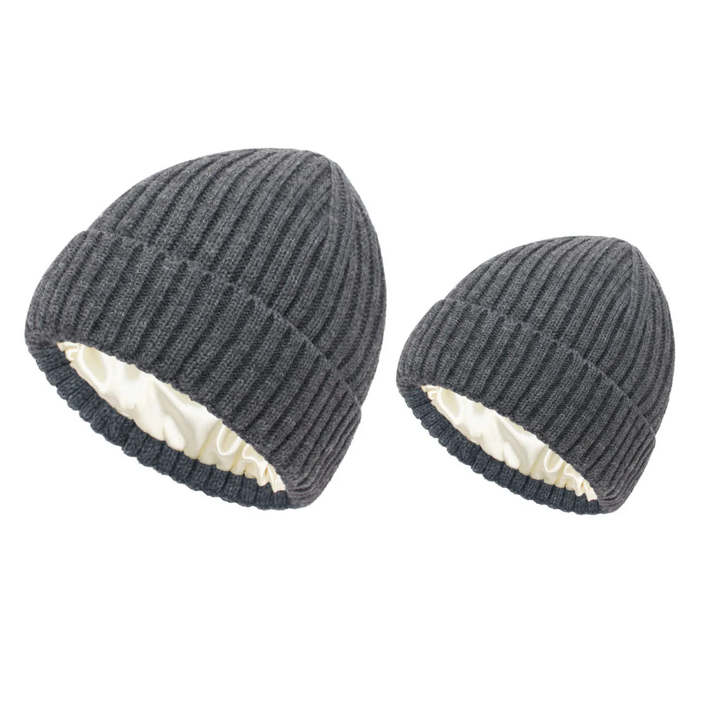 Winter Satin Lined Beanie Hats Women Men Unisex Thick Chunky Cap Striped Warm Soft High Quality casual Knitted Beanie Hat