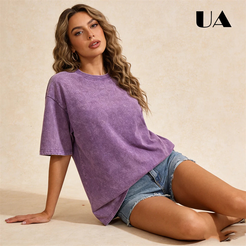Three-Piece Women Oversized T Shirts Acid Washed Cotton Tees Vintage Baggy Loose Fit Streetwear Workout Tops Summer Casual Wear
