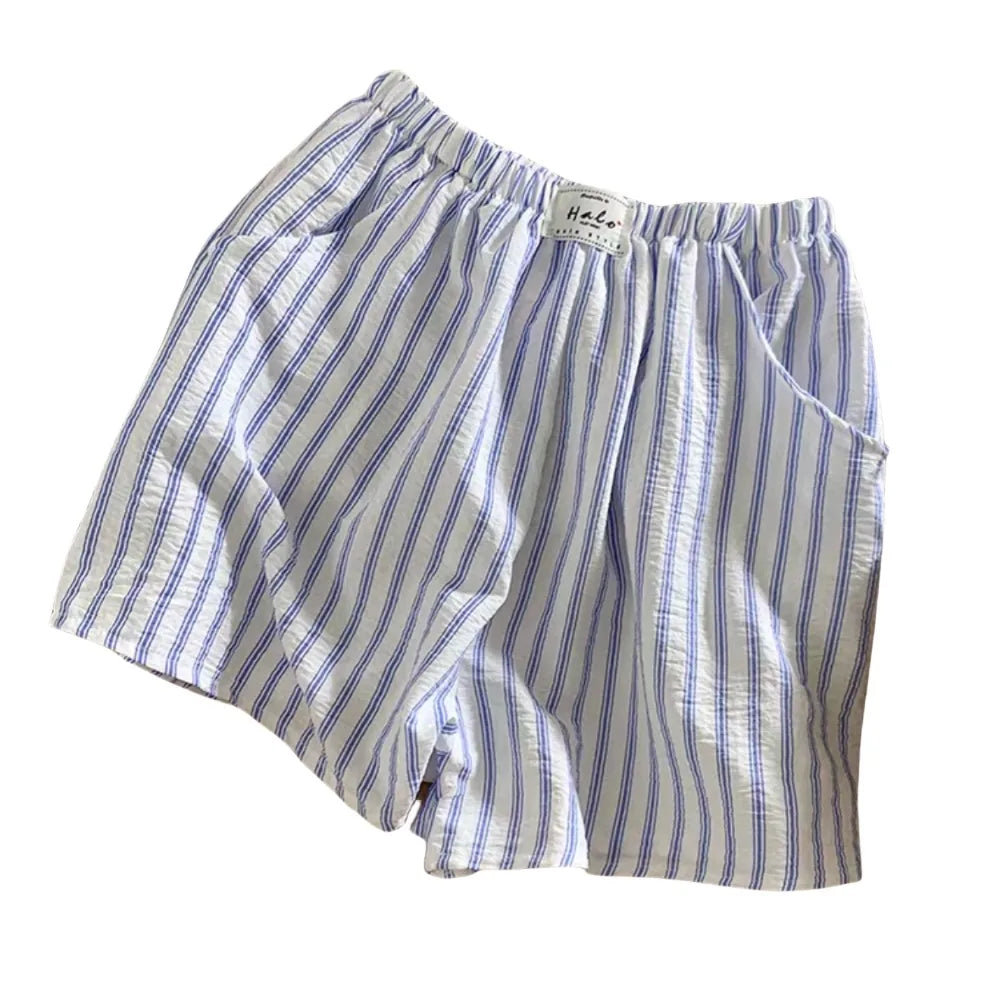 Comfortable Spring Summer Casual Shorts Women Chic High Waist Stripe Short Pants Baggy Elastic Waistband Thin Loose Shorts Women