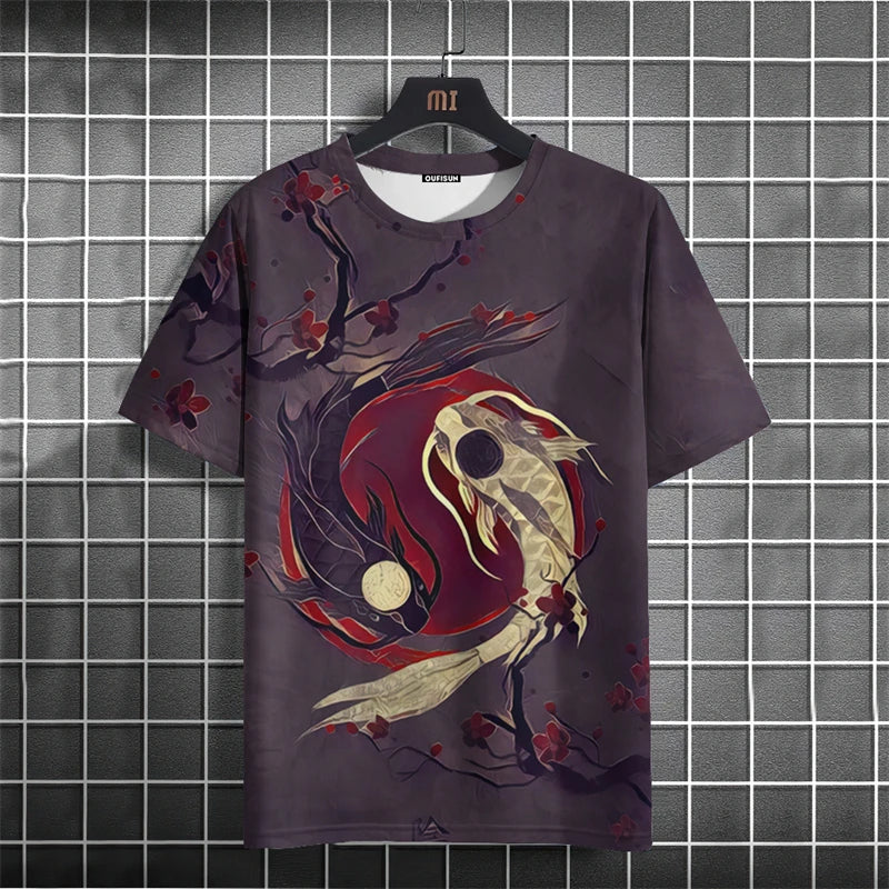 Fashion Japanese Ukiyo-e Graphic T Shirts For Men Trend Summer Short Sleeve 3D Printed T-shirts Loose Harajuku Y2k Tees Tops