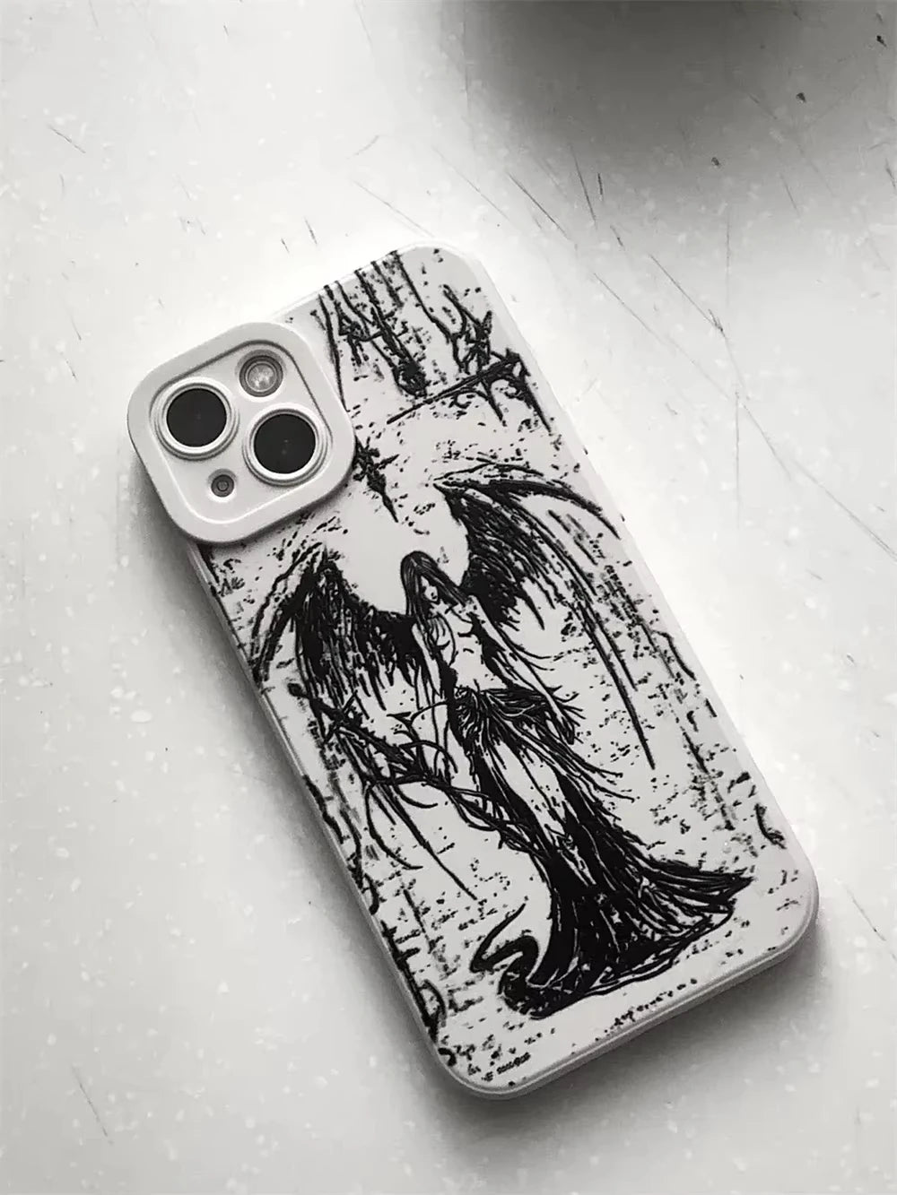 Super Cool Luxury Black Angel Death demon Phone Case For iPhone 16 15 14 13 12 11 Pro Max XS MAX XR 7 8 PLUS Y2K Silicone Cover