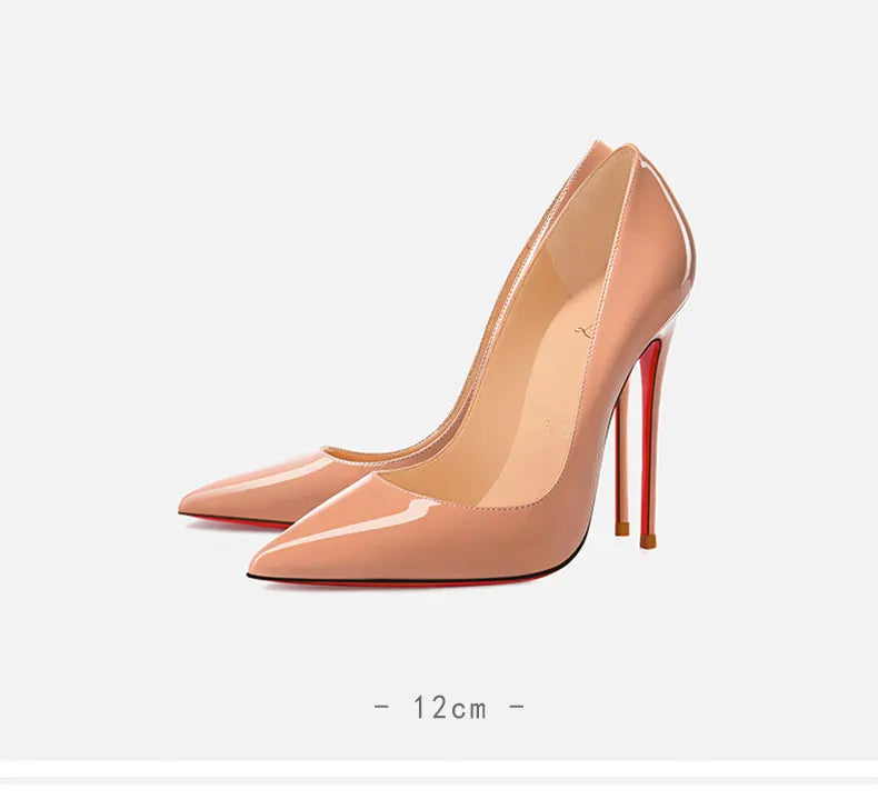 Women heels Naked color Women's elegant high heel Luxury Black shoes woman 2025 Red Shiny Bottoms Pointed Toe party Ladies Women