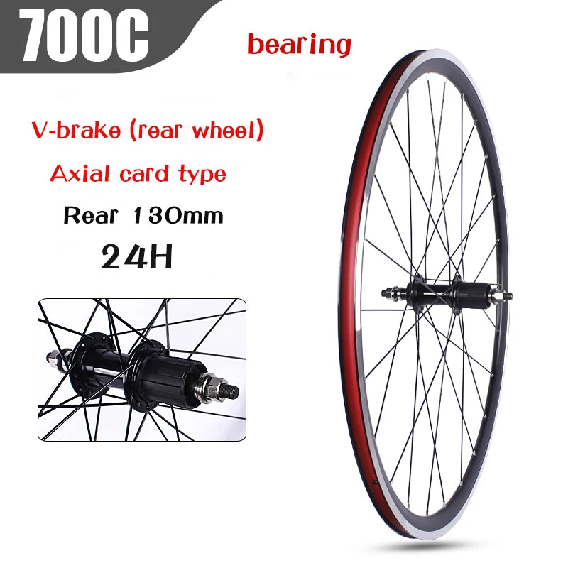 Road Bicycles Wheel Set 700C V Brake Bearing Card QR Hubs 100X130mm 24H Double Layer Aluminum Alloy 30mm Rim 7/10S Bike Wheels