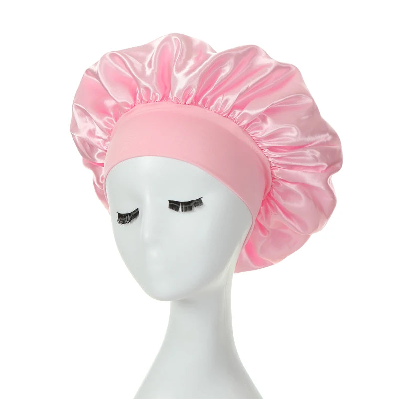2PCS Milk Imitation Silk Wide Brim Satin Cloth Women's Hair Hat Bonnet Elastic Band Headwear bonnets for women
