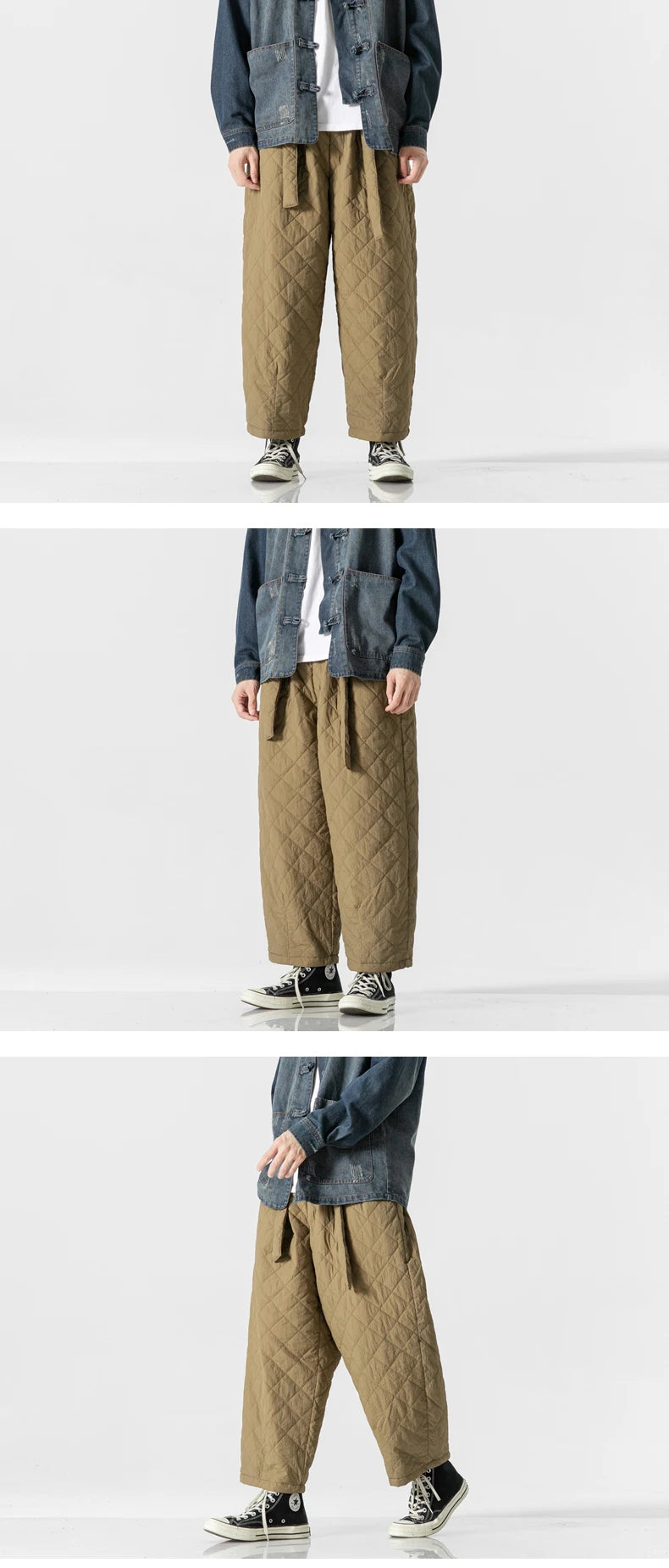 2024 Winter Thickened Cotton Padded Pants Men Casual Warm Trousers Ankle Length Pants Sportwear Solid Drawstring Sweatpants Man
