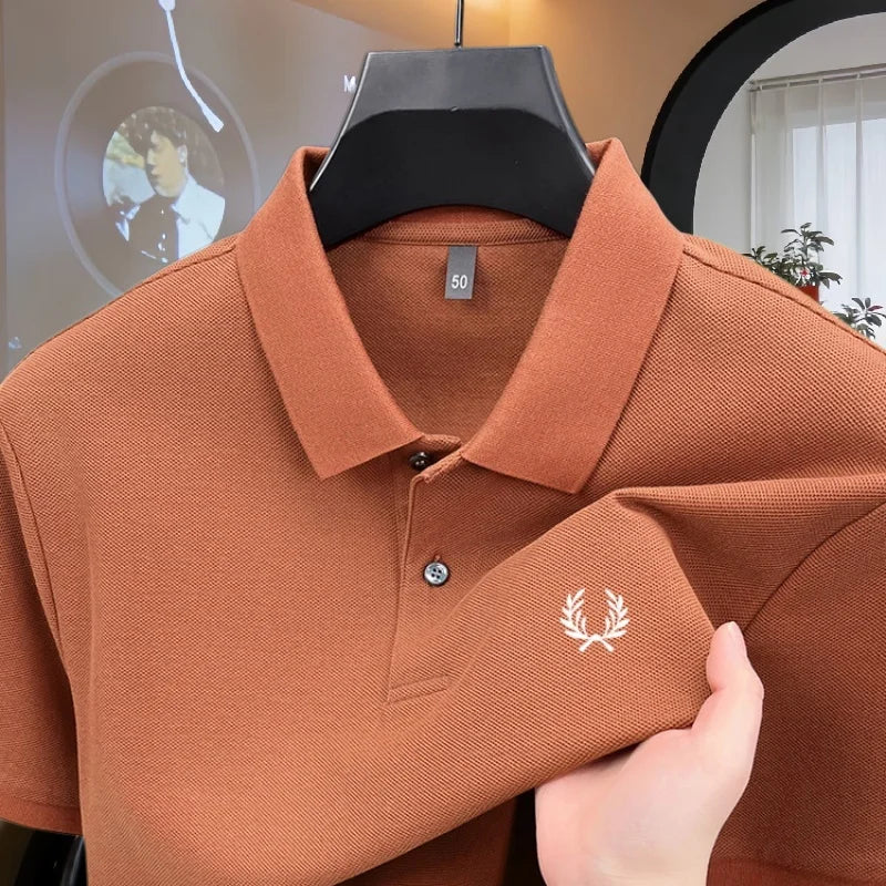 100% pure cotton 2026high-end brand men's short sleeve polo shirt summer fashion luxury wheat embroidery golf top casual T-shirt