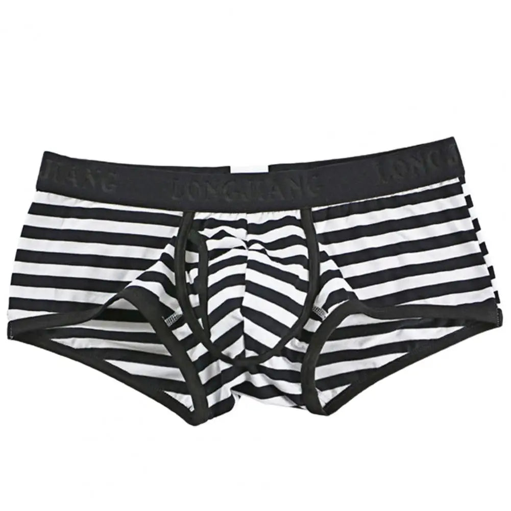 Men Boxer Stripe Side Opening Sexy Mid Rise Male Underpants Comfortable Thin Men Underwear For Bathroom