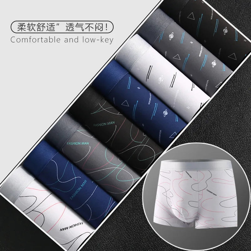 Underwear Man 2025 briefs mid-waist geometric print underpants solid cotton comfortable men's boxer briefs cheap clothing