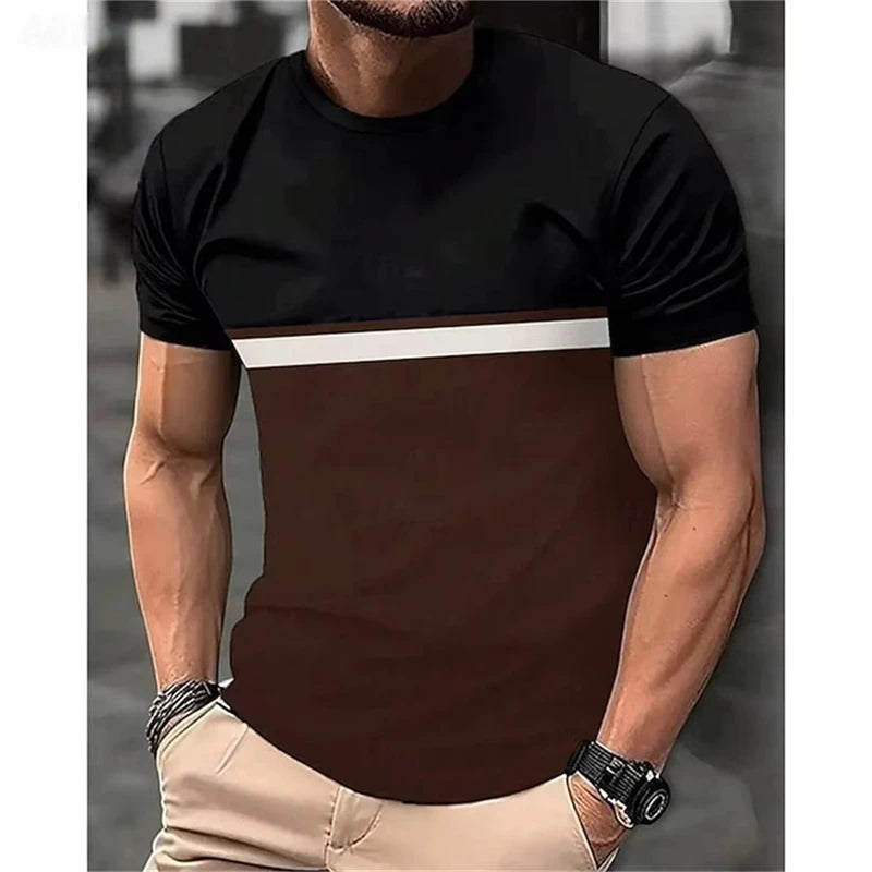 Fashion Stripe Contrasting Colors T Shirts For Men Simple Trend Streetwear 3D Printed Crew Neck Tees Casual Breathable T-shirts