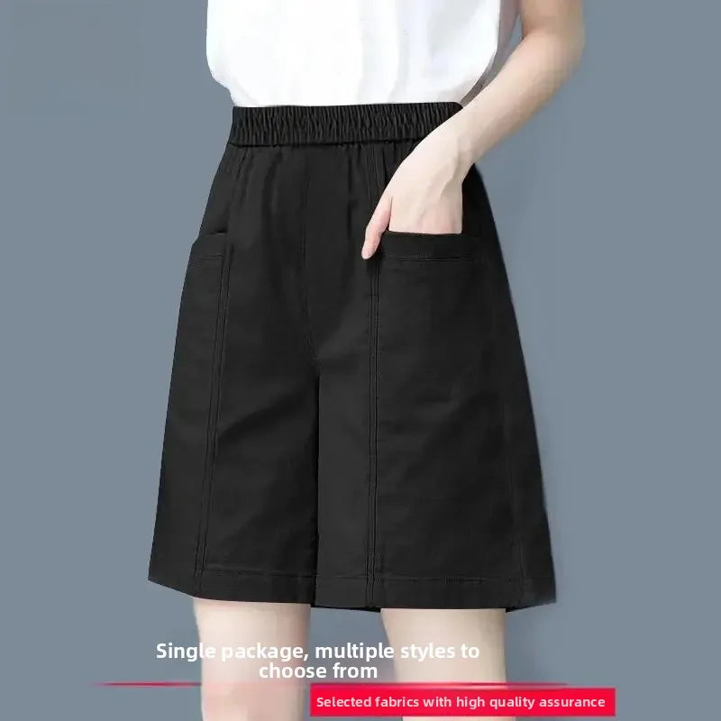 Summer Casual Loose High Waist Slimming Cotton Wide Leg Five-Quarter Length Women's Shorts Versatile Workwear Style Shorts