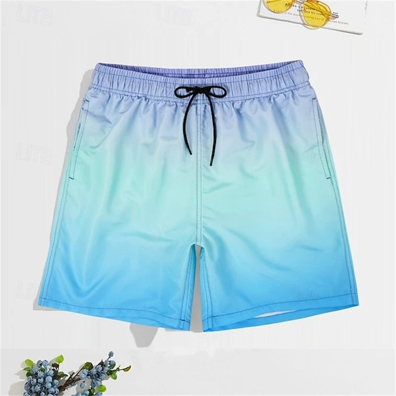 Gradient Graphic Beach Shorts For Men Colorful 3D Printed Board Shorts Summer Casual Holiday Short Pants Loose Surf Swim Trunks