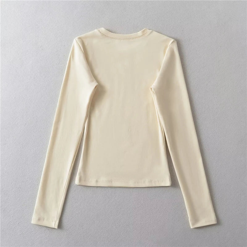 LUNDUNSHIJIA O-neck Long Sleeve T-shirts For Women 2025 New Spring Ladies Solid Cotton Slim Tee Shirts 10 Colors