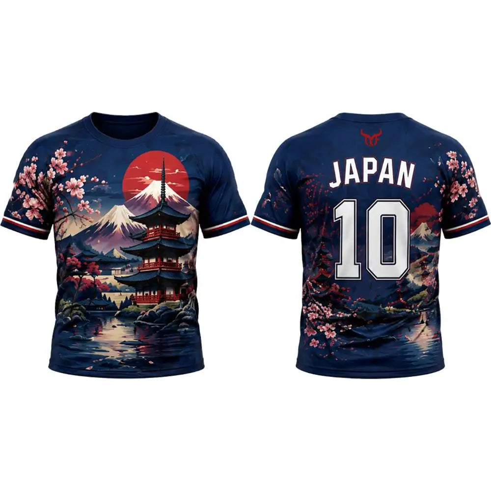 New Japanese Style Print Football Jersey Summer Breathable And Quick-drying Cherry Blossom Graphic T-shirt Unisex Casual Tops