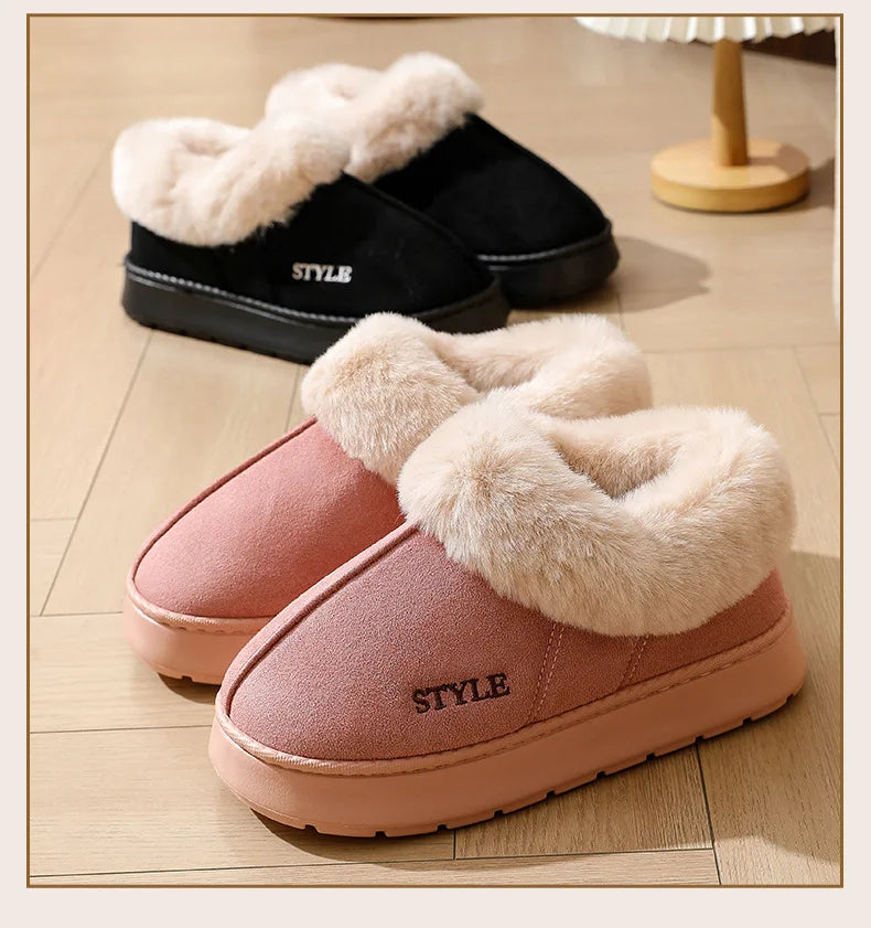 New Platform Snow Boots for Women's Home Thick Warm Wool Shoes Women's Outdoor Anti-Slip Fur Velvet Ankle Short Boots Shoes