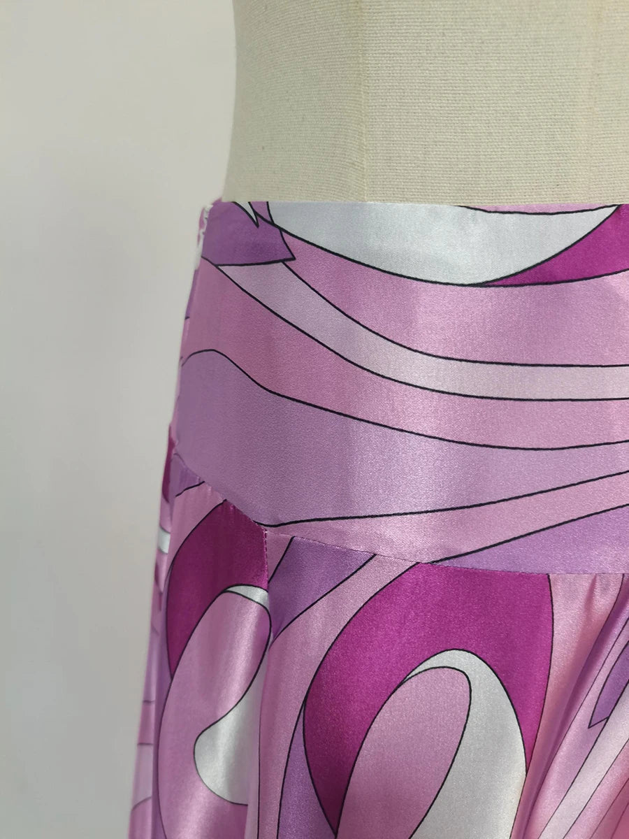 TWOTWINSTYLE Holiday Elegant Printing Two Piece Set for Women O Neck Short Sleeve Top High Waist Maxi Skirt Suit Female Style