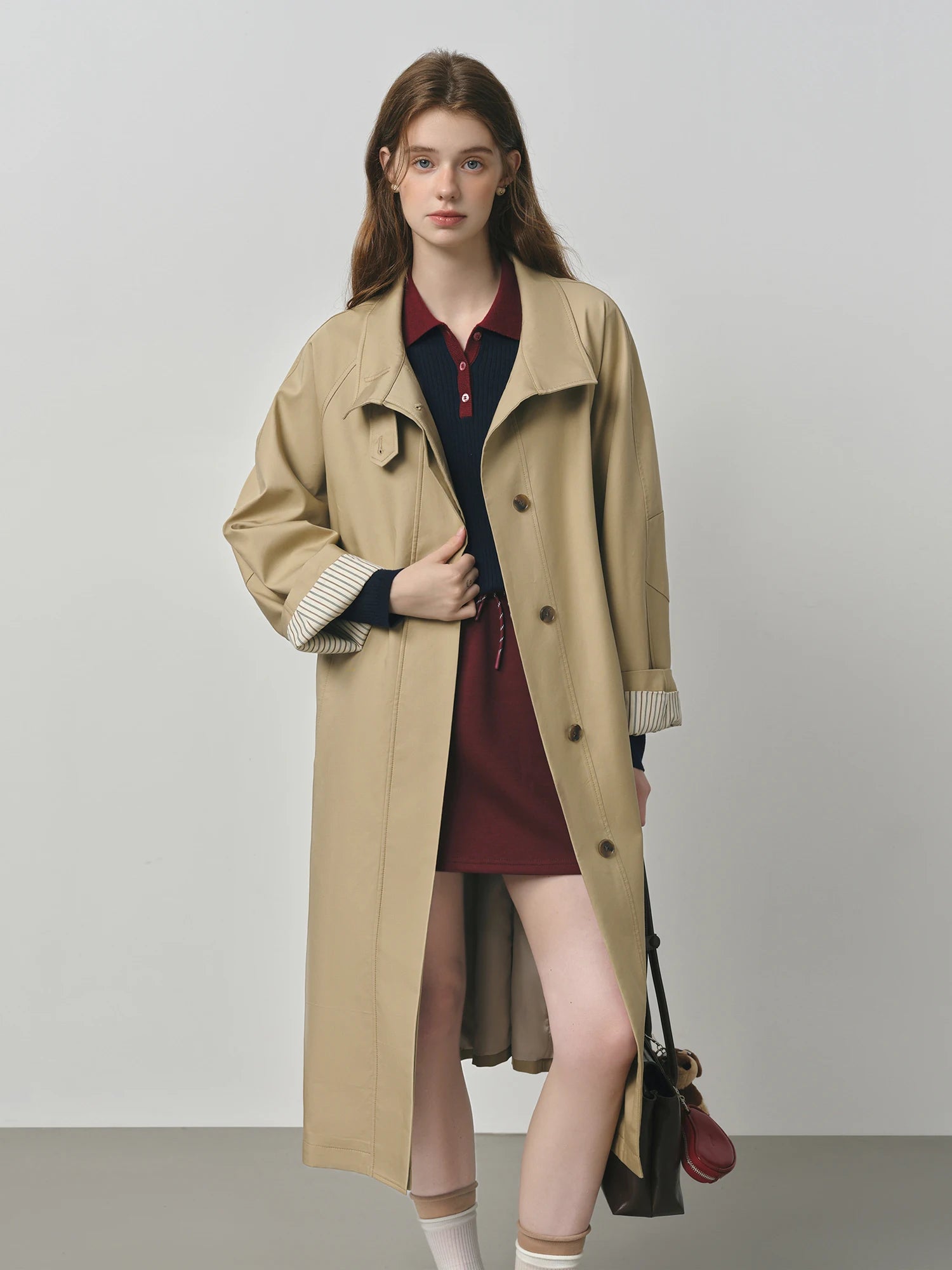 FSLE British Style Design Stand Collar Windbreaker Trench Jacket for Women 2025 Autumn New Arrival Casual Chic Coats for Women