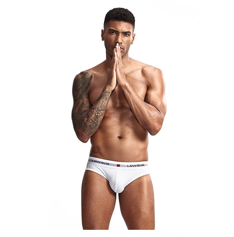 3pcs Men's Pure Cotton Low Waist Elastic Sexy Loose Breathable Youth Pant Headband Underwear Summer Cotton Briefs