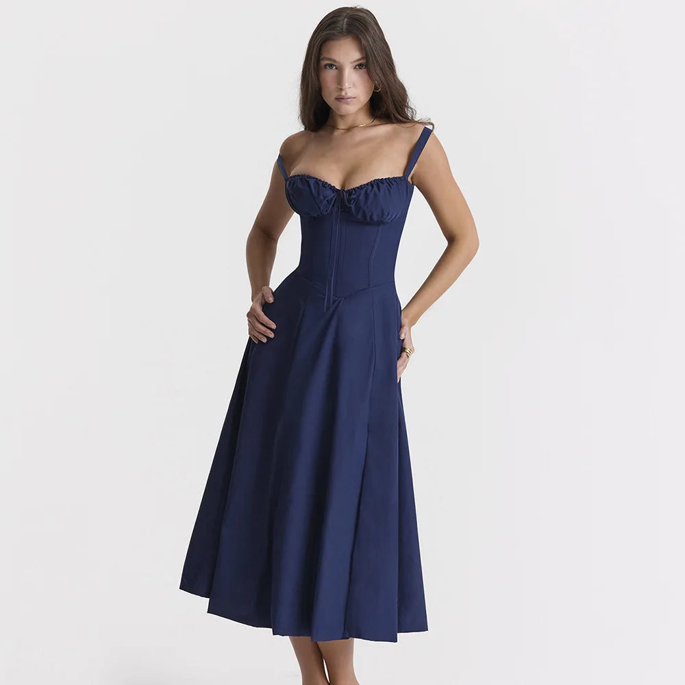 Elegant Long Dresses For Women 2025 Summer Sexy Sling Sleeveless Backless Bandage Party Dress Female Solid Color Maxi Vestidos