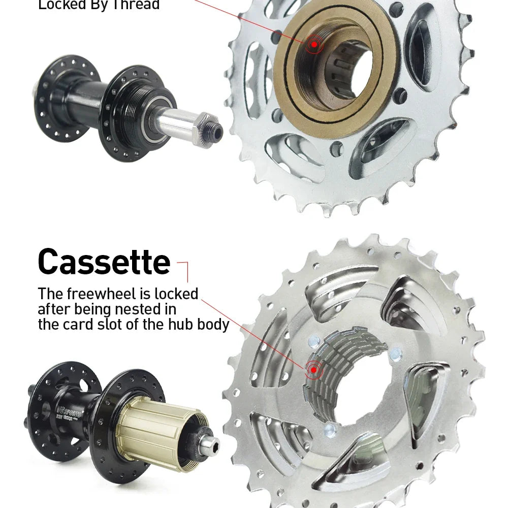 Vg Sports Bicycle Spinning Flywheel 5/6/7/8/9/10/11 Speed Bicycle Threaded Freewheels 14-28T 13-28/32T 11-32/36T Discs