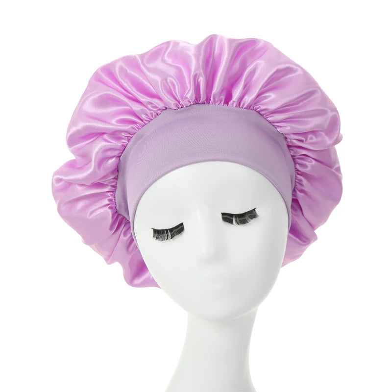 2PCS Milk Imitation Silk Wide Brim Satin Cloth Women's Hair Hat Bonnet Elastic Band Headwear bonnets for women