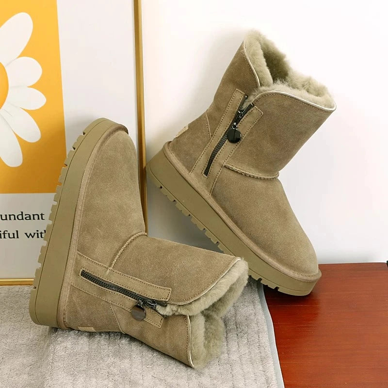 Mid-calf thick-soled snow boots for women in Winter 2025, new fleece, thickened, warm and comfortable cotton shoes