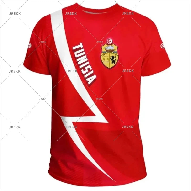 Tunisia National T-shirt For Men's Clothing Red Theme Print O Neck Short Sleeve T-shirts 2025 Summer Men Casual Sport Tee Top