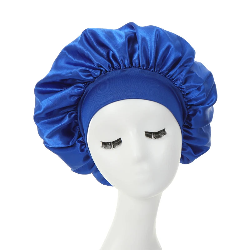 2PCS Milk Imitation Silk Wide Brim Satin Cloth Women's Hair Hat Bonnet Elastic Band Headwear bonnets for women