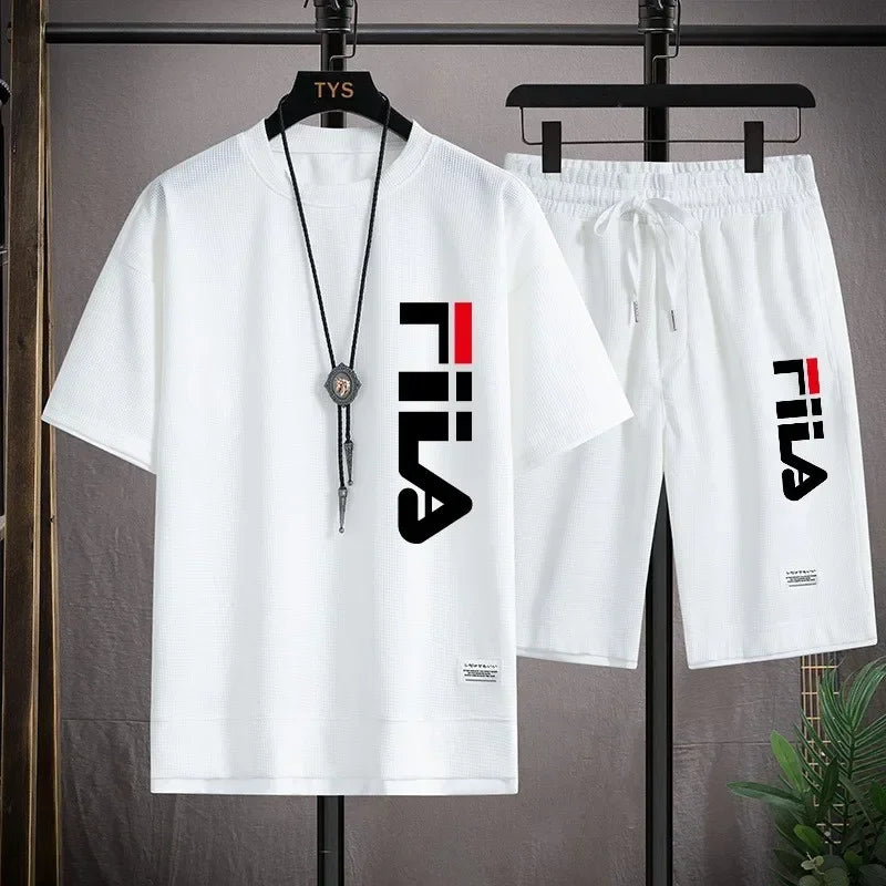 Men's breathable suit, short-sleeved hooded shirt with shorts, two-piece set, casual and fashionable men's clothing