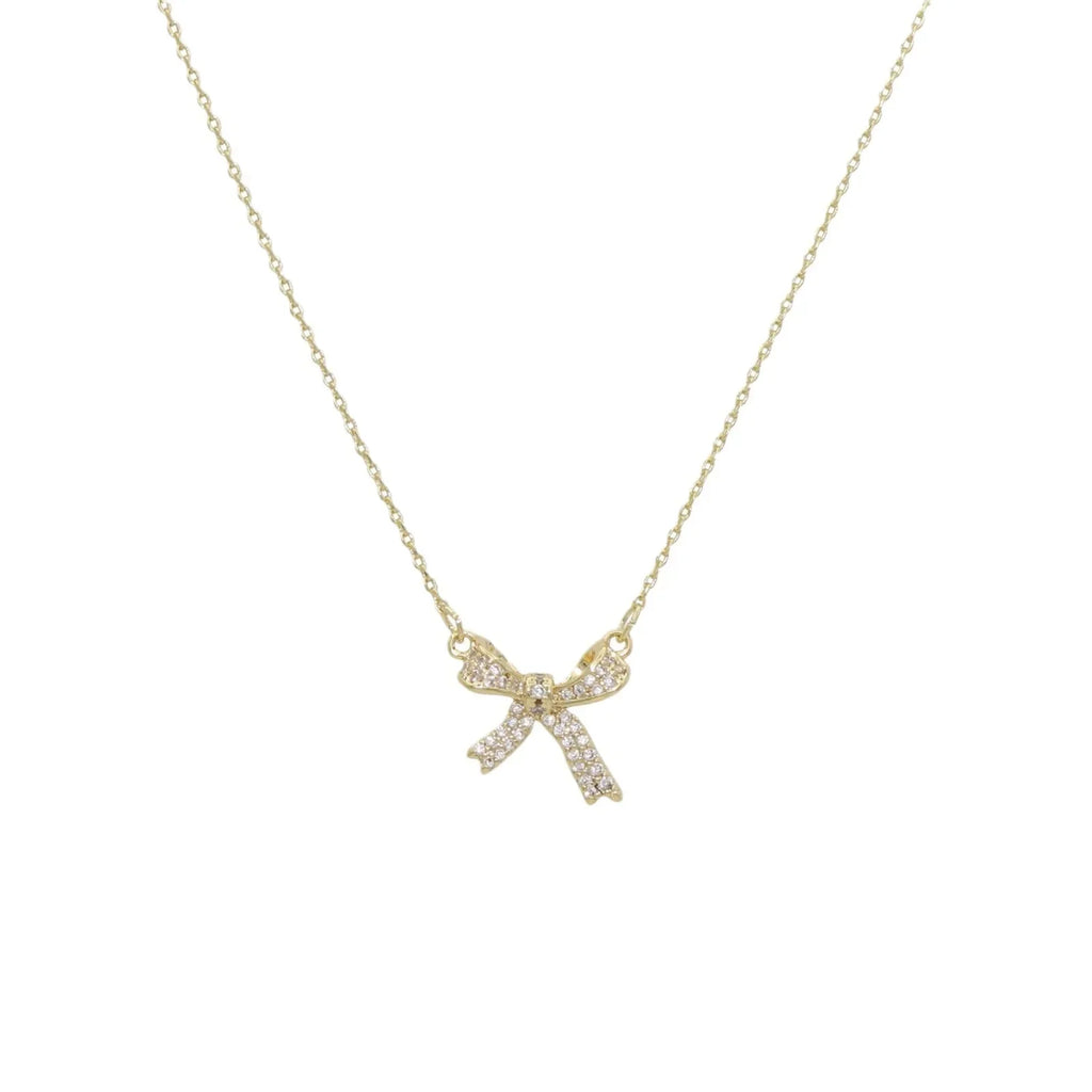 Exquisite Copper Inlaid Zirconia Bow Pendant Necklace for Women Girls Sweet Clavicle Chain Bridal Wedding Jewelry Accessories