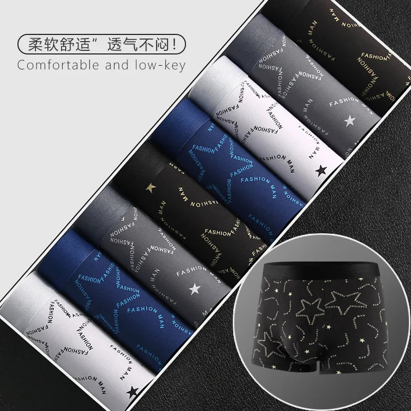 Underwear Man 2025 briefs mid-waist geometric print underpants solid cotton comfortable men's boxer briefs cheap clothing