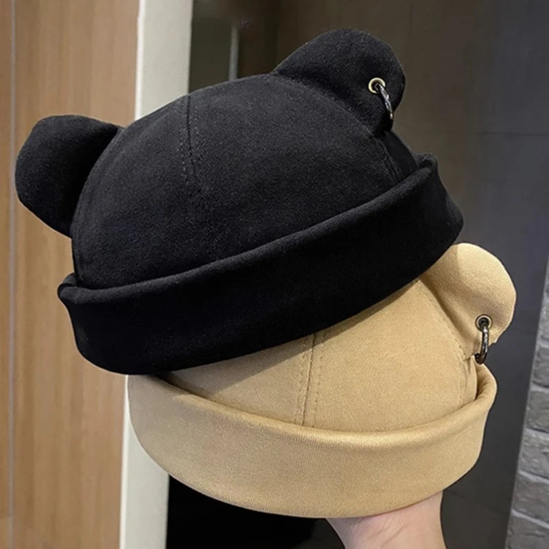 Unisex Cat Ear Cute Dome Caps Men Women Melon Beanie Htas Solid Color Autumn Winter Hip Hop Hat Fashion Korean Version Melon Cap