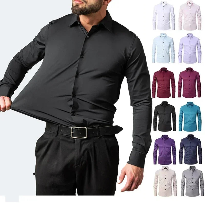 Four sided elastic shirt for men's shirt, multi-color non ironing, wrinkle resistant, simple business dress, casual shirt