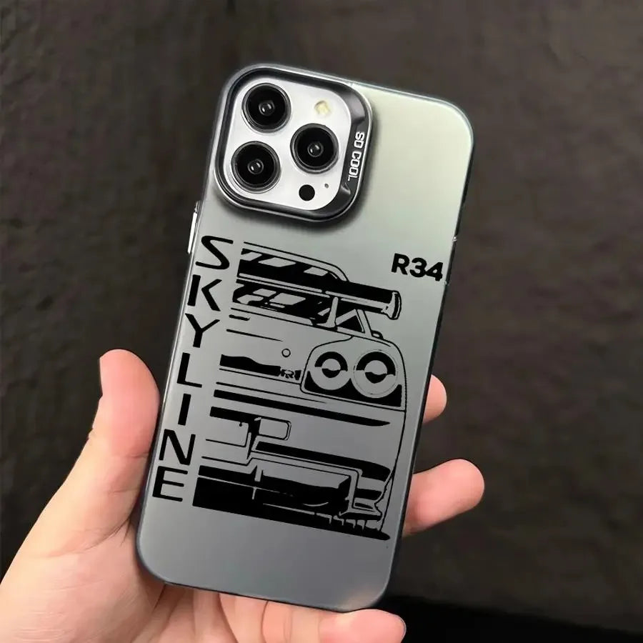 JDM Dream Car Cool Phone Case for iPhone 16 15 14 Plus 16E 13 12 11 Pro MAX Plating Matte Hard Phone Back Cover