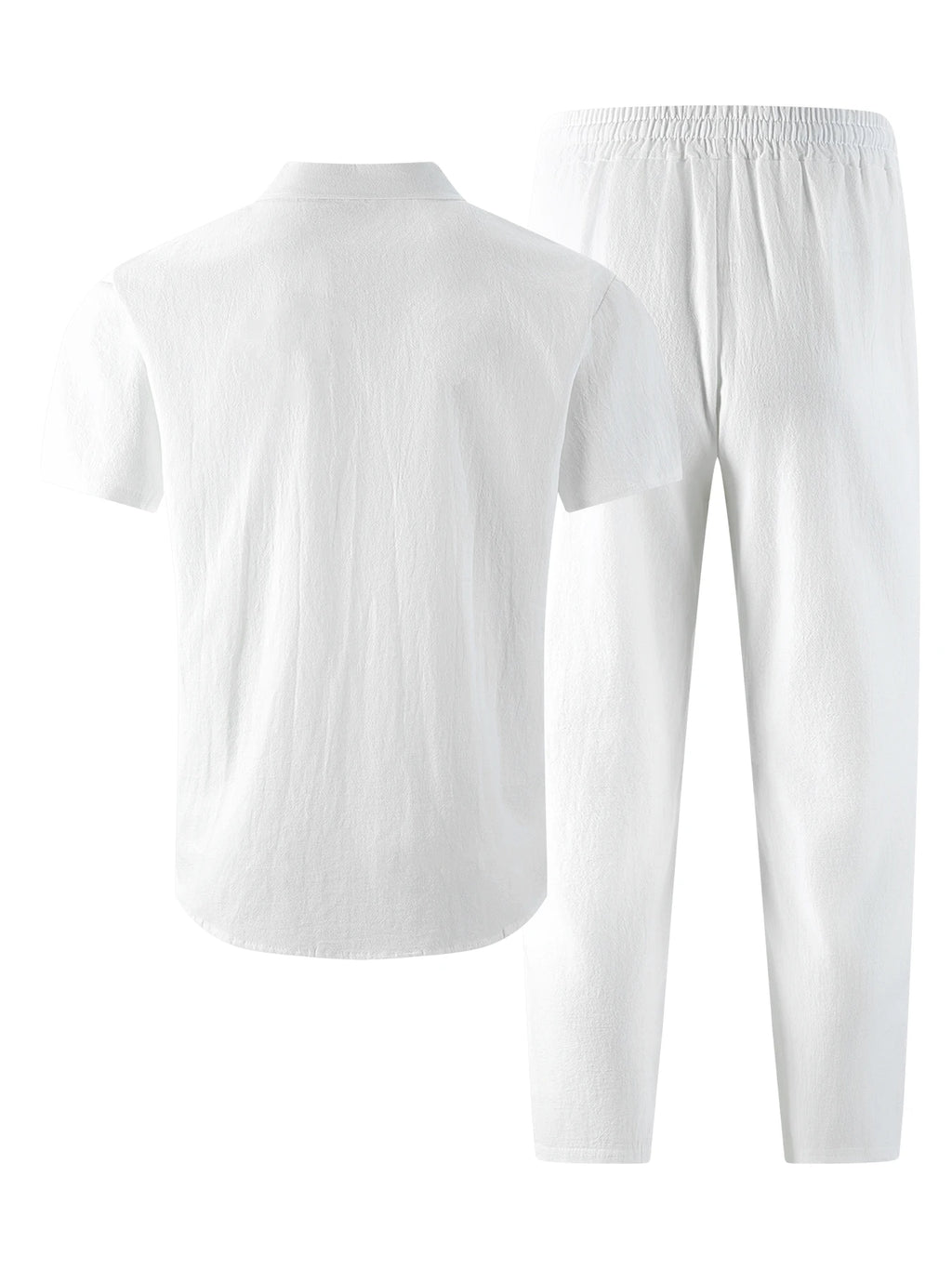 Men's Cotton Linen Short Sleeve Shirt & Pants Set Turn-Down Collar Double Pocket Casual Streetwear