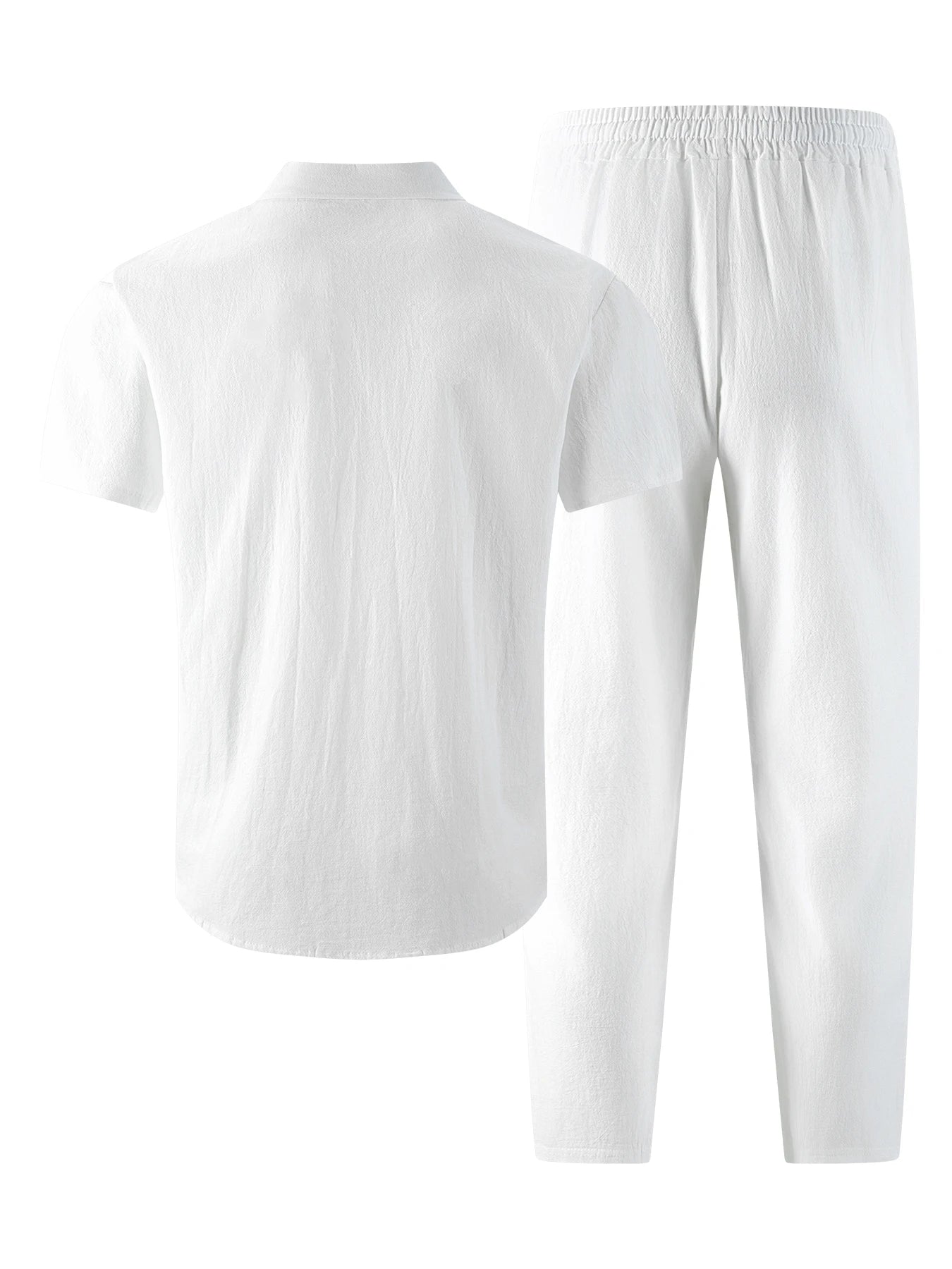 Men's Cotton Linen Short Sleeve Shirt & Pants Set Turn-Down Collar Double Pocket Casual Streetwear