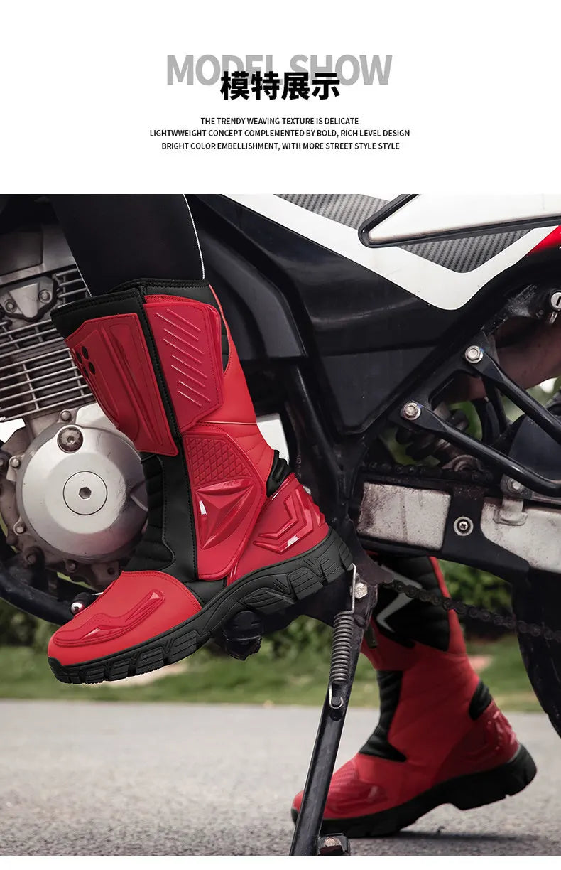 Moto Boots Motorcycle Breathable Off-road Men Women Leather Waterproof Pull Boots 47 Locomotive Equipment Summer Cycling Shoes