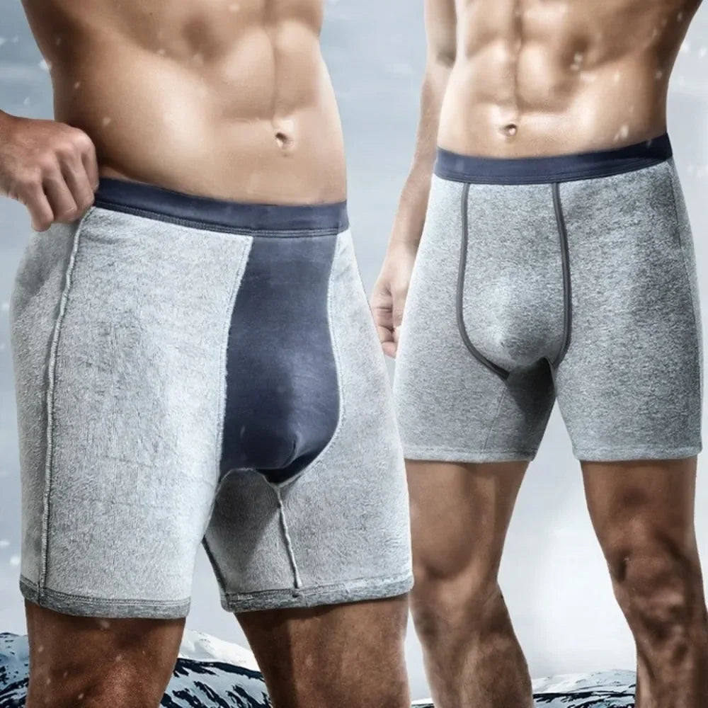 Men's Thermal Underwear Fleece Thickened Anti-wear Leg Lengthened Boxers Autumn Winter Briefs Elderly Heating Flat-angle Pants