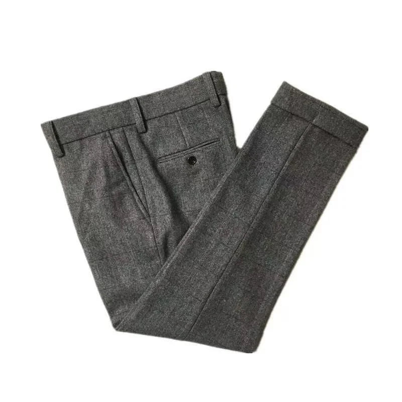 Autumn New Warm Wool Herringbone Casual Trousers British Retro Woolen Loose Straight Pants for Men